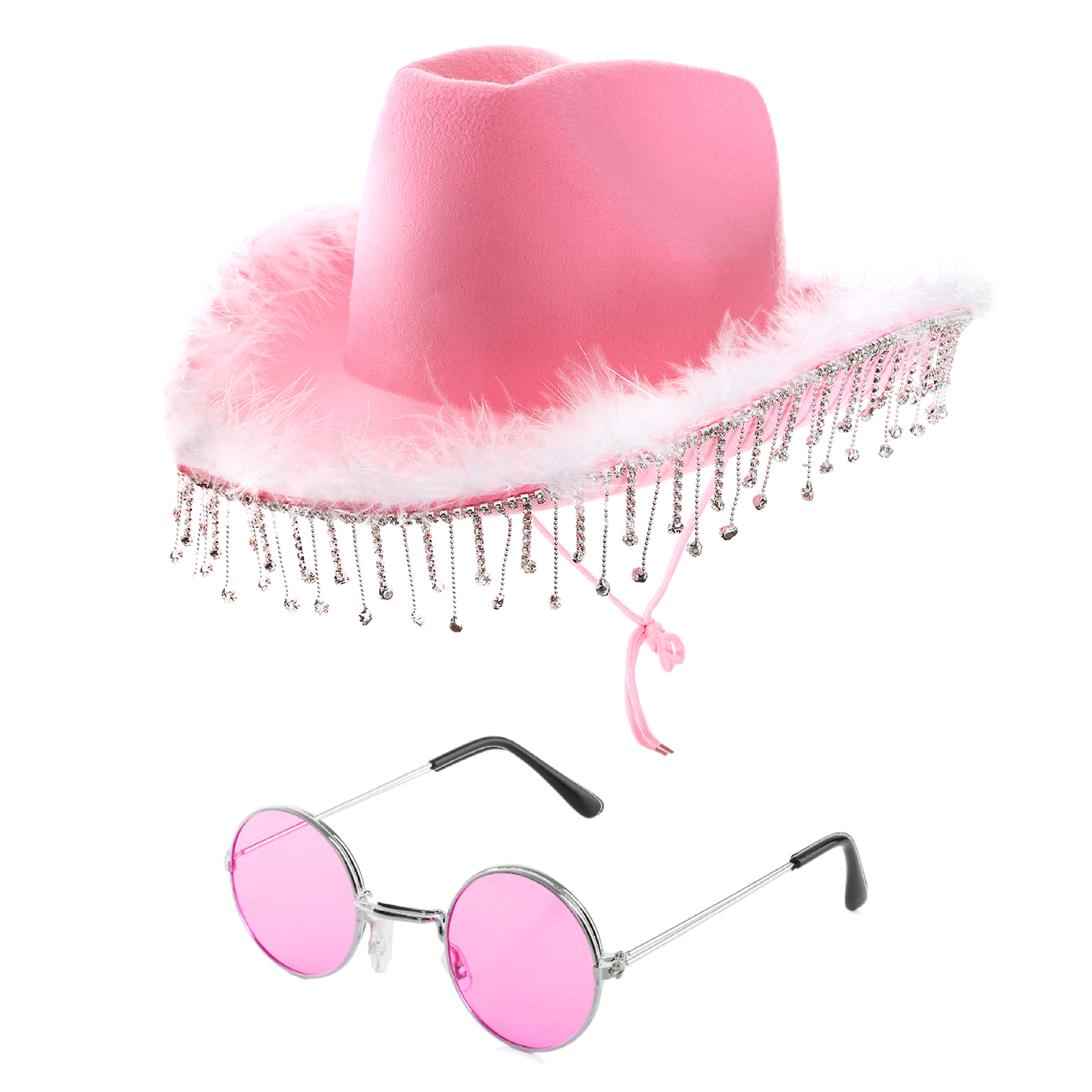 PINK RHINESTONE COWGIRL HAT GLASSES ERAS ACCESSORY COWBOY CARTER