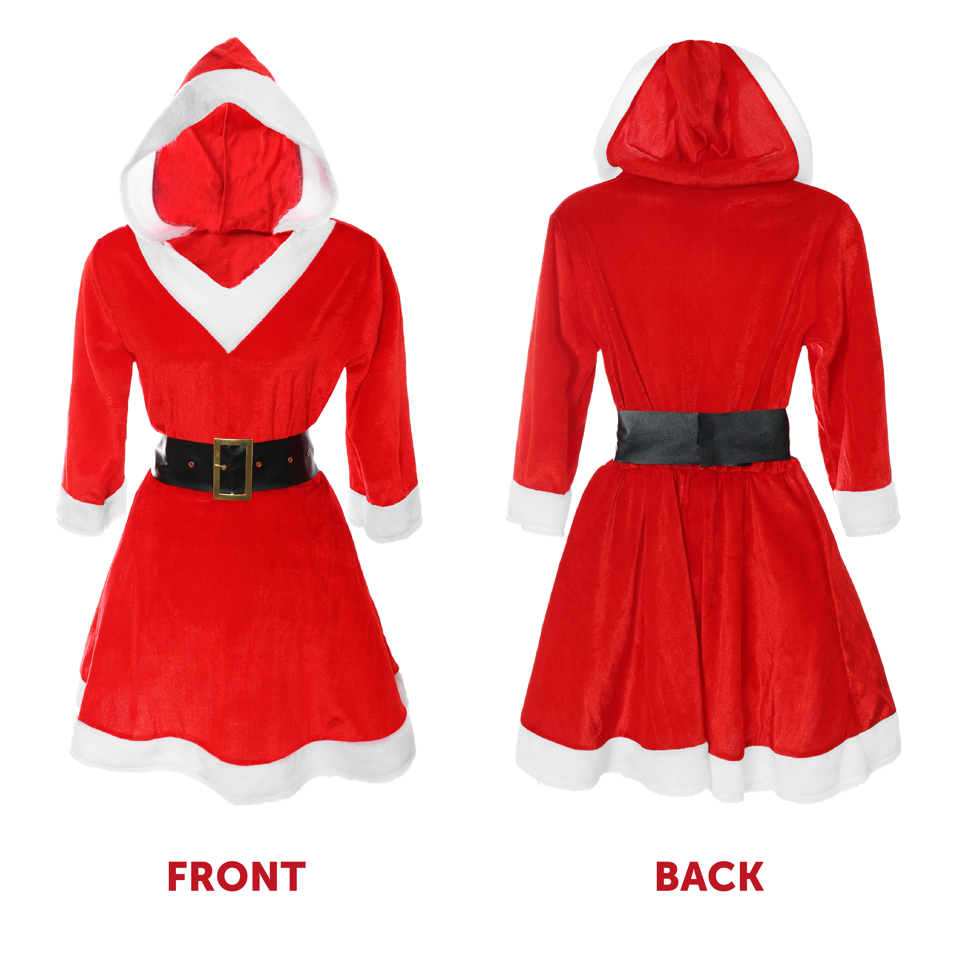 Weihnachtsfrau Kostüm Santa Damen Miss Santa Kostüm Gr. S - Rotes  Velourskleid Mit Strümpfen Weihnachtsverkleidung Weihnachtskostüm Miss Santa, image size:3335x3334