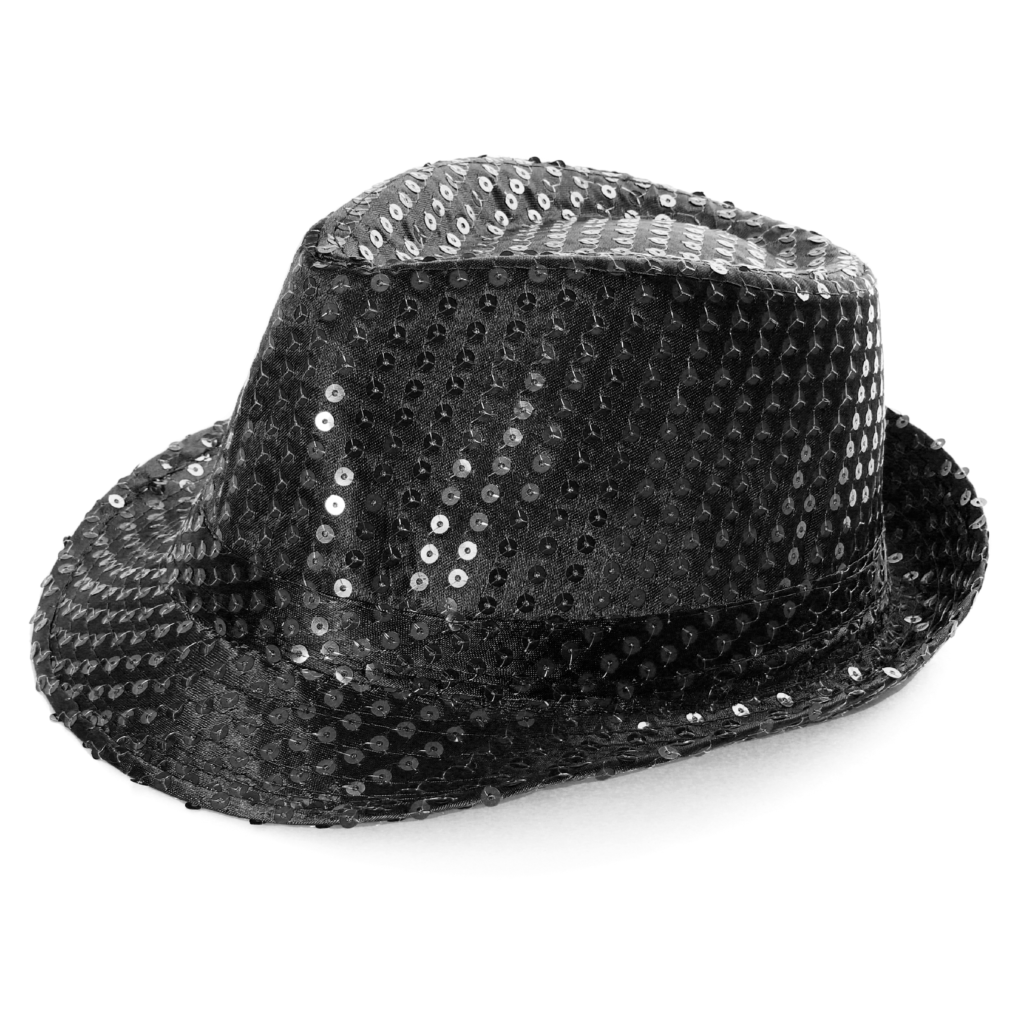 CAPPELLO NERO PAILLETTES TRILBY UNISEX FEDORA SPETTACOLO TEATRO - Foto 4
