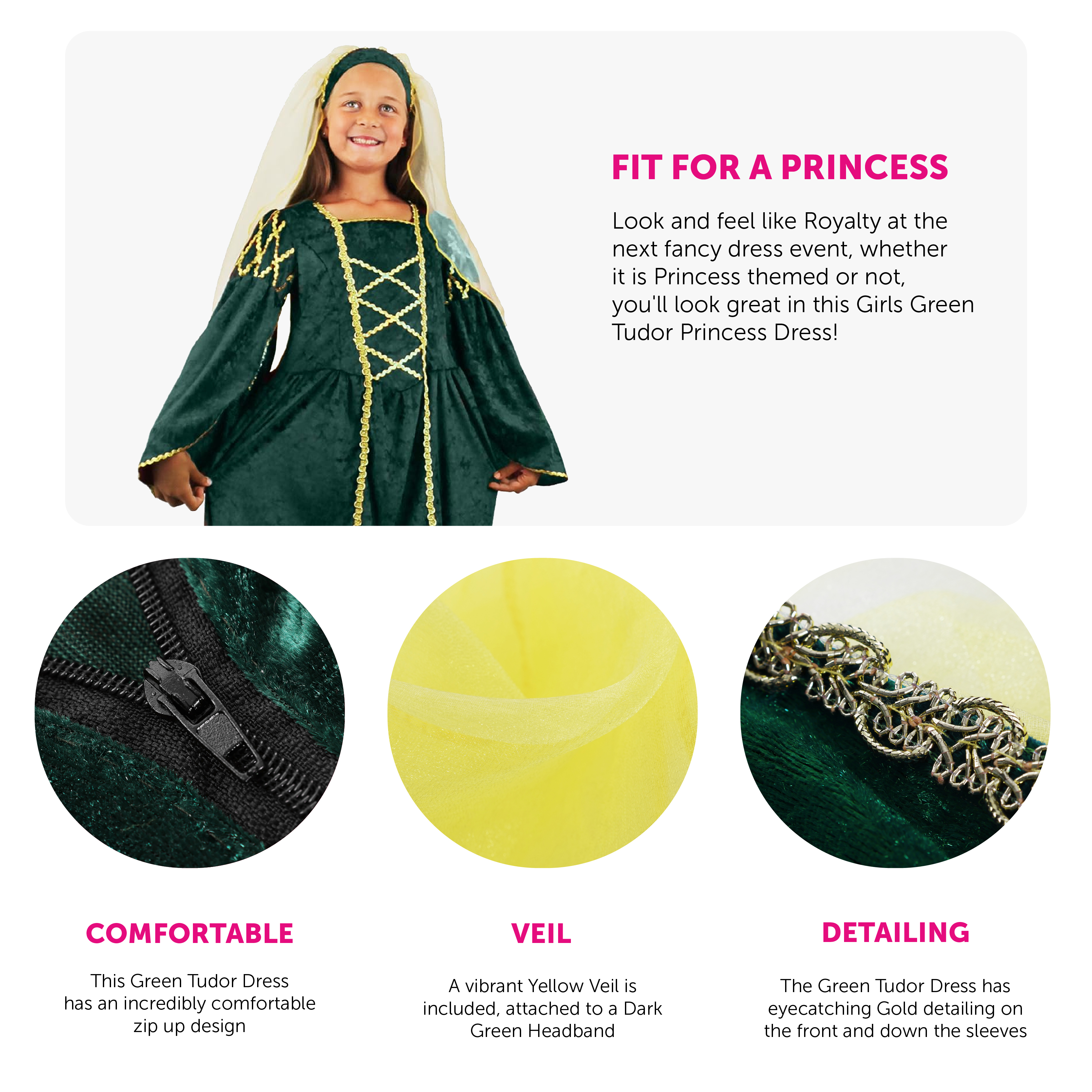 Vestito Tudor Ricco Per Bambini Abito Da Principessa Tudor Per Bambina - Costume Storico Ricco, Perfetto Per Scuola O Feste! Abito Principessa Tudor - Foto 9