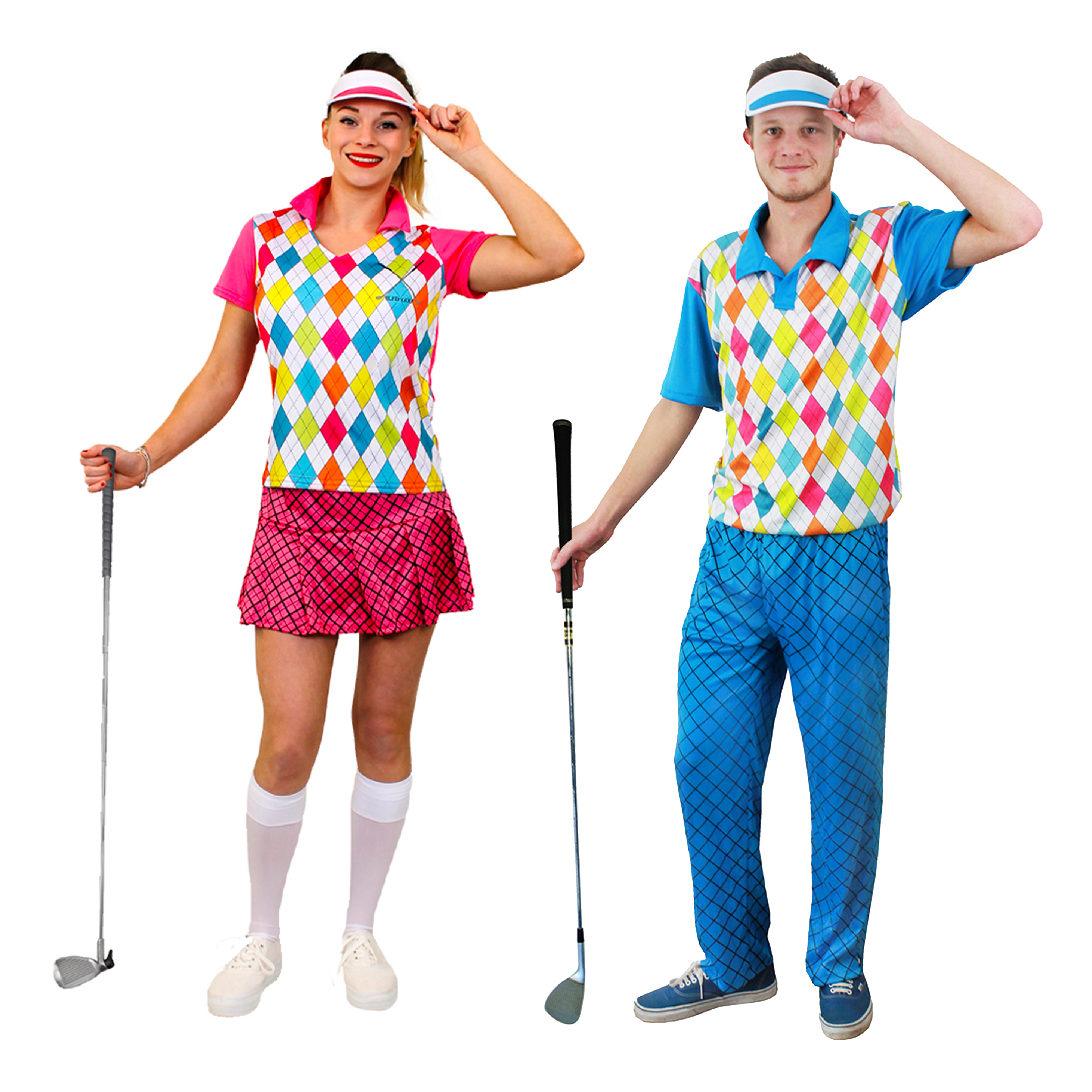 COUPLES GOLFER COSTUMES GOLFING FANCY DRESS PUB GOLF PARTY ADULT SPORT  UNIFORM